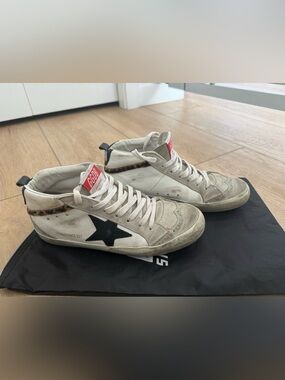 Golden Goose Mid Star White Sneakers with Black Star Leopard